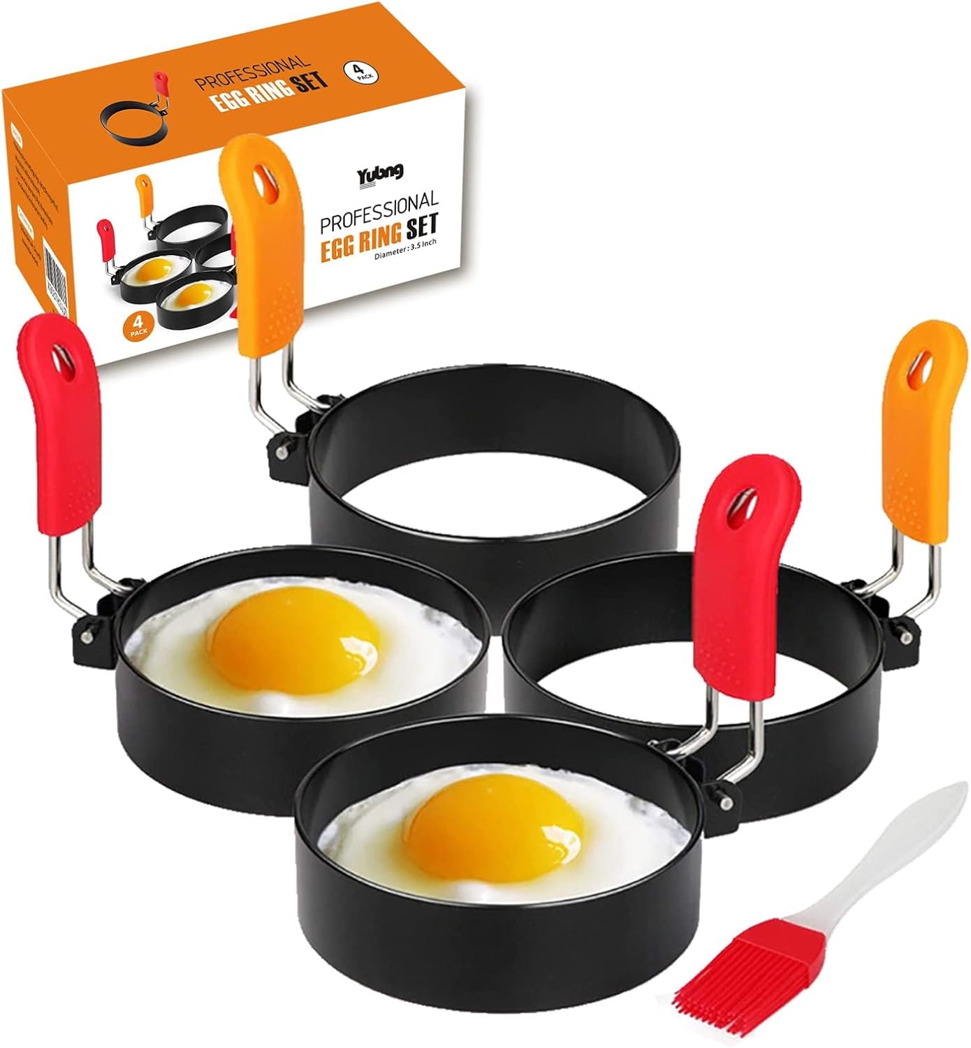 3.5 inch Egg Rings for Frying Eggs,4 Pack Non-Stick Egg Patty Maker, Pancake Mold for Indoor Camping Breakfast Sandwiches Egg Mcmuffins (4 pack, 3.5inch)